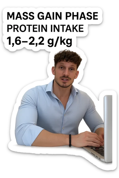 Uomo che imposta la sua fase di massa a proteine intorno 1.6 - 2.2g per kg sticker