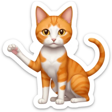full body realistic orange domestic shorthair slim cat with yellow/orange eyes paw being white and the other being half sticker