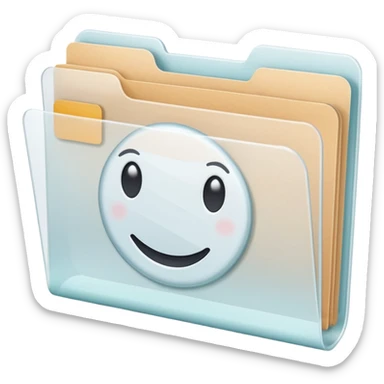 A simple emoji-style icon of a transparent white plastic folder, minimal and clean, with rounded corners, subtle translucency, soft shading, and a small self-care documents symbol on the front sticker