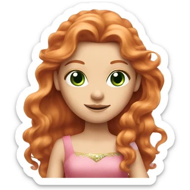 Long hair ginger princess green eyes pink dress  sticker