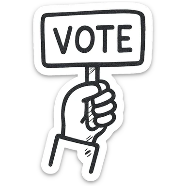 hand raising a placard for voting, clean icon, no text, simple background sticker