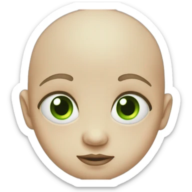 Bald Baby emoji with grey skin and green eyeballs sticker
