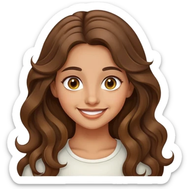 Smiling girl with long brown wavy hair, olive hazel eyes  sticker