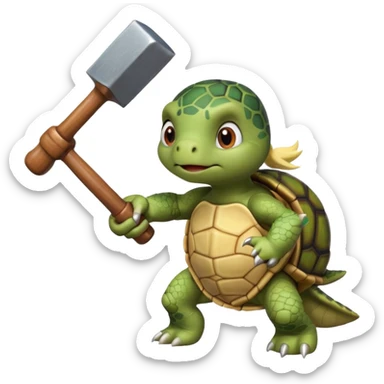 angry girl turtle(with blond balejage) hitting with hammer another turle animated cartoon sticker