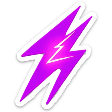A bold lightning bolt with sharp edges, glowing in neon purple and hot pink. Set against a black background with a faint electric glow effect. Add subtle sparks for extra energy. sticker