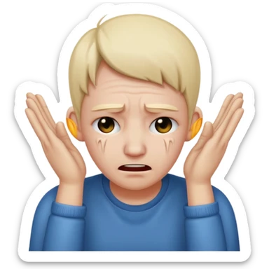 person covering ears with hands, wincing in pain sticker