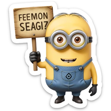 minion holding a sign with an inscription on it FEMOZ sticker