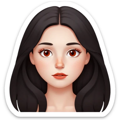 girl with dark long hair, subtle makeup, and red freckles across nose and cheeks sticker