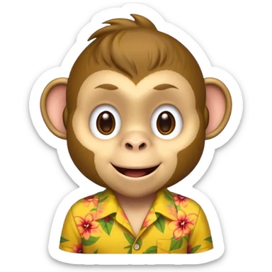 Monkey – cheeky grin, wearing yellow floral aloha shirt. sticker