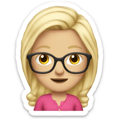 white gal long blonde hair ki in a pink d with glasses wearing a red shirt sticker