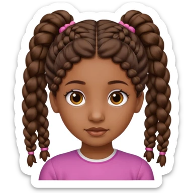 Half up haly down sleek braid in the middle and at both side of head two pigtail between the braids the braids has yo be in the pigtail curly hair brown girl sticker