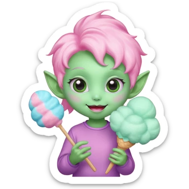cute alien holding cotton candy sticker