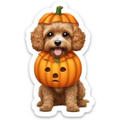Cavapoo dog wearing a pumpkin costume sticker