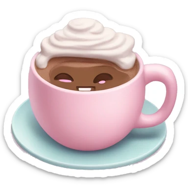 hot chocolate in a pastel pink mug on a plate sticker