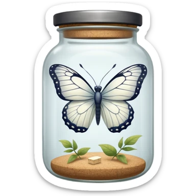 A white butterfly traped in an old jar sticker