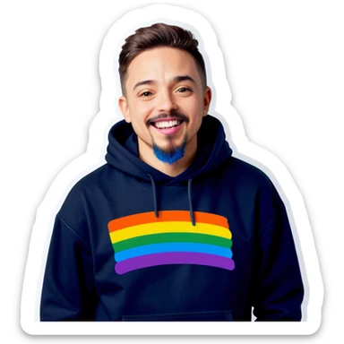 meme boy in car hoodie with pride flag and goatee sticker