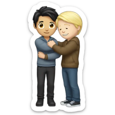 blond white guy hug white boy with black hair sticker