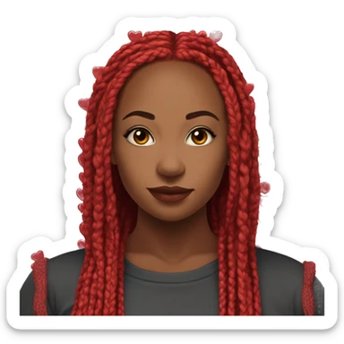 box braids color red, front facing, shoulder length, with hearts sticker