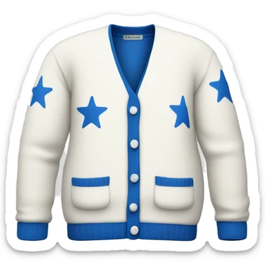 white cardigan with blue star patches on sleeve sticker
