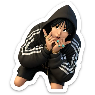 hooded boy with jewelry sticker
