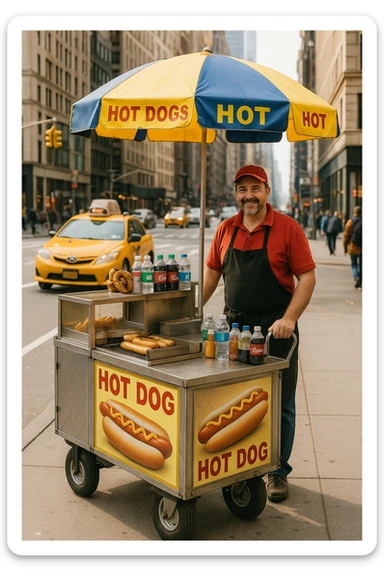 hotdog seller in New York with cart sticker