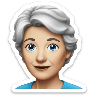 realistic portrait of a older woman with shorter brown hair and silver streaks and blue eyes  sticker