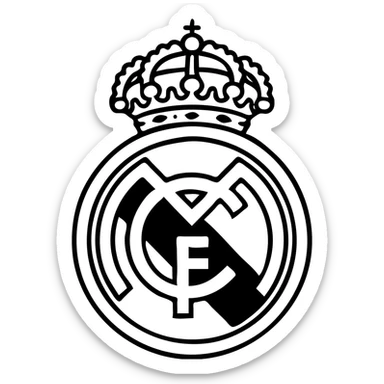 Real Madrid emblem, minimal outline style, white and gold, no text sticker