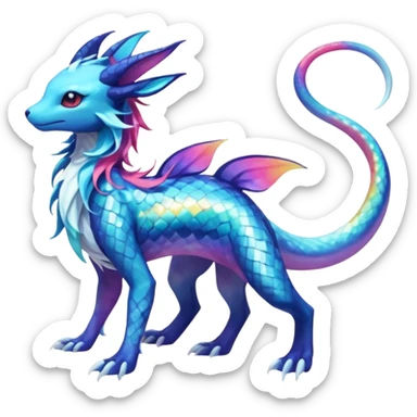 Rainbow Scaley Exotic Salandit-Aurorus-Glaceon-Suicune-Fakémon-hybrid-creature (full body) sticker