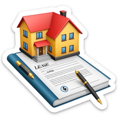 emoji of a lease contract with a house icon, bold and clear, document with signature and pen, touch of color, easily recognizable as a legal agreement sticker
