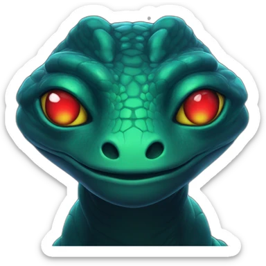 Aquamarine Reptilian with red lasers from the eyes in black suite with black universe and stars on the background sticker