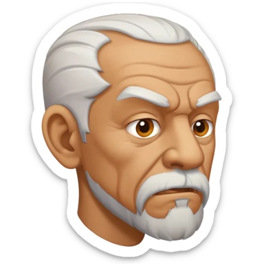 old angry man in profile view with a goatee sticker