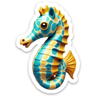 Cinematic Realistic Comical Sea Horse Portrait Emoji, Head tilted dramatically with an exaggeratedly amused expression, featuring a striking, finely detailed body with bold, whimsical patterns and wide, expressive eyes full of playful disbelief, rendered with natural, vibrant hues and realistic texture; high shine, dramatic yet playful, styled with an air of cheeky aquatic mischief, soft glowing outline, capturing the essence of a spirited and over‐the‐top sea horse that looks ready to bob its way into viral fame! sticker