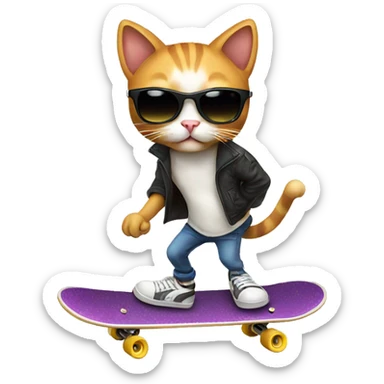 Cat with sunglasses skateboarding sticker