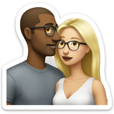 Blond woman glasses kissing brunette man sticker