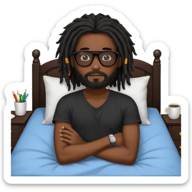 African American man with beardwith shoulder length black dreadlocks wearing black sunglasses waking up in bed sticker
