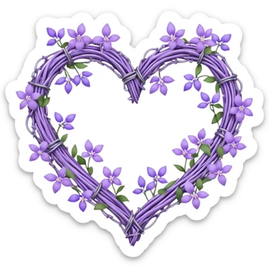 Pastel purple heart shape made out of barb wire vines with lavenders and lilacs adorning the border with crystals hanging  sticker