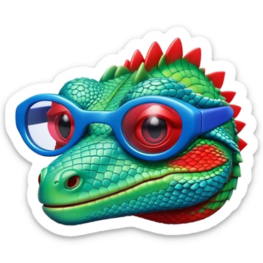 lizard with red and blue 3d glasses sticker