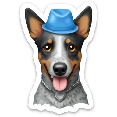 Blue heeler wearing poop hat sticker