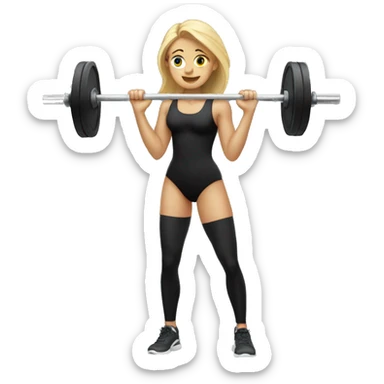 Tall Blond girl in black bodysuit holding a barbell sticker