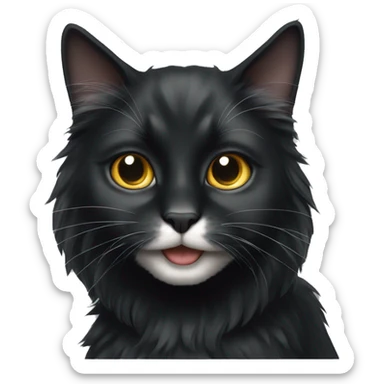 black cat domestic long-haired with white spot on the mouth sticker
