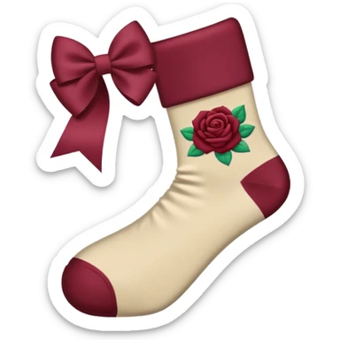 beige socks with a burgundy bow in a ribbon rose style, emoji style sticker