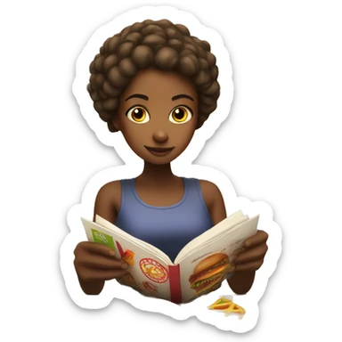 girl reading book with fast food behind her sticker
