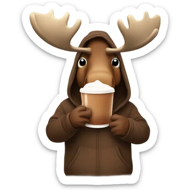 Moose wearing a hoodie with hot chocolate  sticker