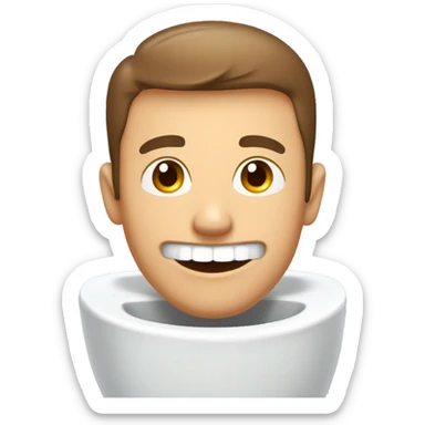 man's head and neck looking out of toilet bowl smiling, brown short hair, toothy smile, stubble, coming out of toilet bowl sticker