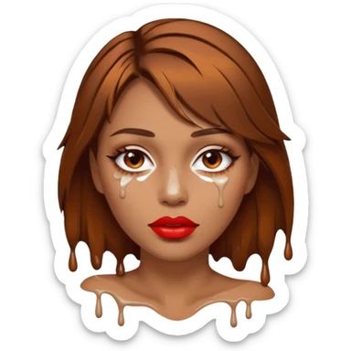 Brown Hair, Woman, white paint drip, face, hot, Sexy, lips sticker