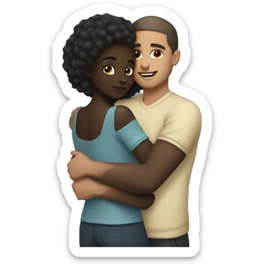 Light skin man hugging dark skin girl  sticker