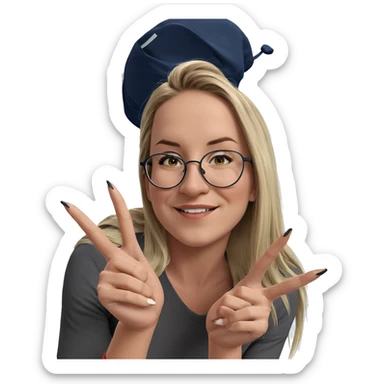 blonde girl with cup and smile sticker