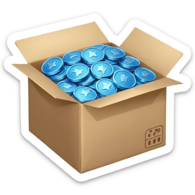 blue coins credit in a package sticker