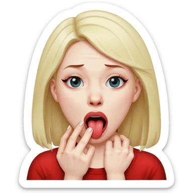 Woman choking herself with a dramatic face and tongue out sticker
