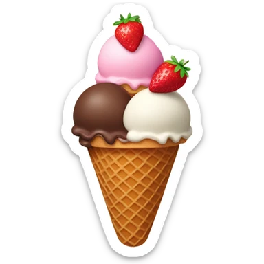 ice cream with 5 scoops on cone strawberry chocolate and vanilla sticker